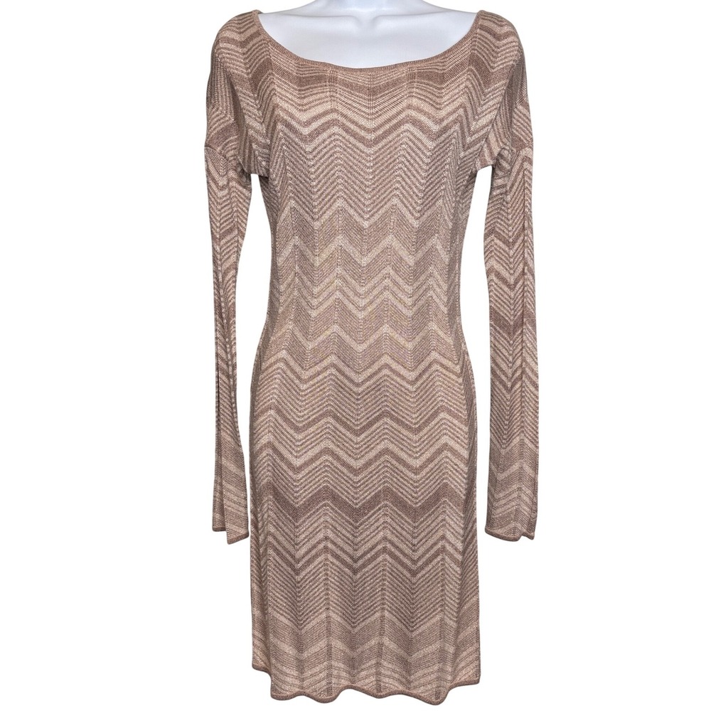 Express Womens Y2K Chevron Knit Mini Dress Size S Metallic Sparkle Party Bodycon